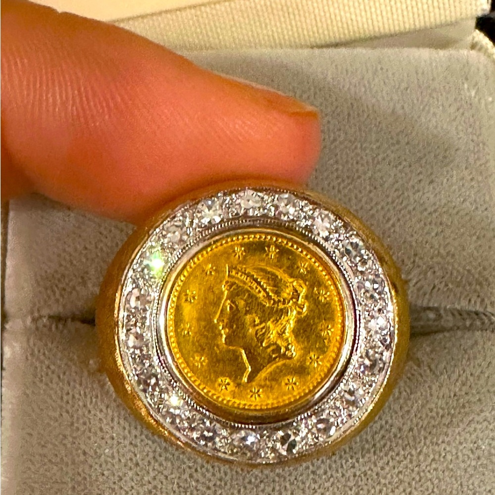 Gold 1849 Liberty Ring with Diamonds